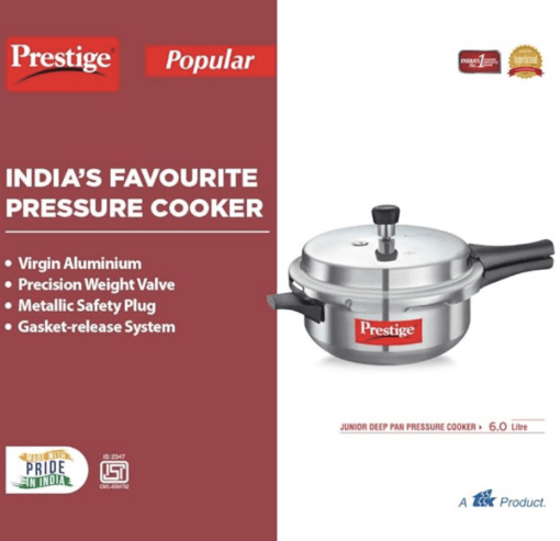Prestige Popular Virgin Aluminium Senior Deep Pan Outer Lid Pressure Cooker, 6 L (Silver) - Image 3